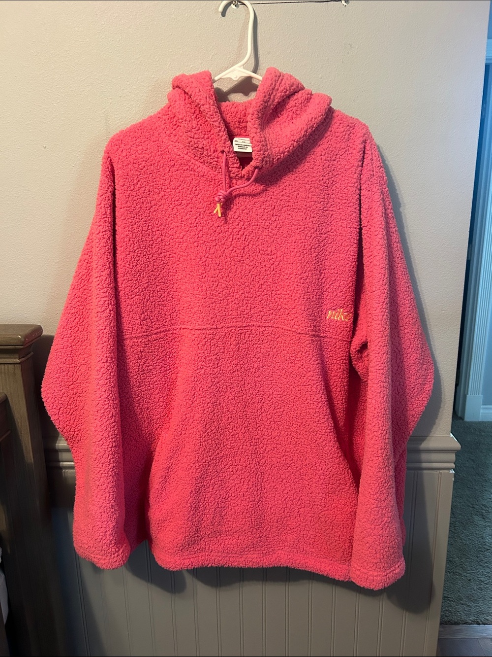 Nike pink Sherpa Jacket with orange Embroidered Logo